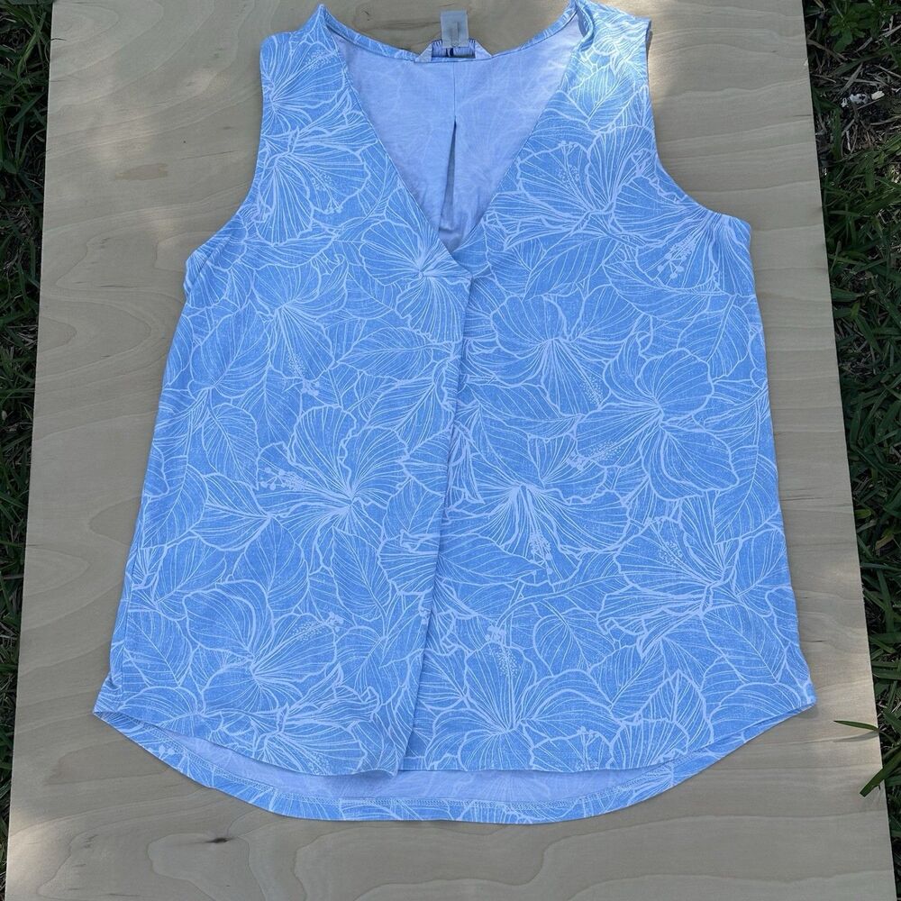 Tommy Bahama Kauai High Tide Hibiscus Box Pleat Tank in Glass Bead Blue S
